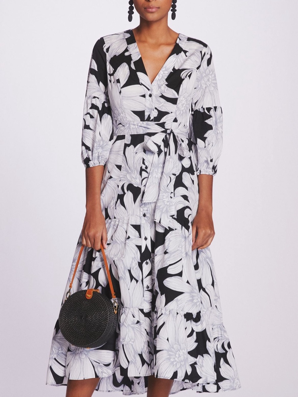 •Anthropologie• Maeve floral black and white midi dress
